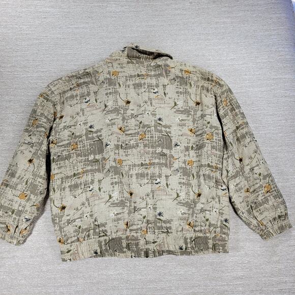 Vtg EVR Silk Bomber Jacket Womens XL Green Floral Tulips Camo Zip Up Streetwear - Picture 3 of 14